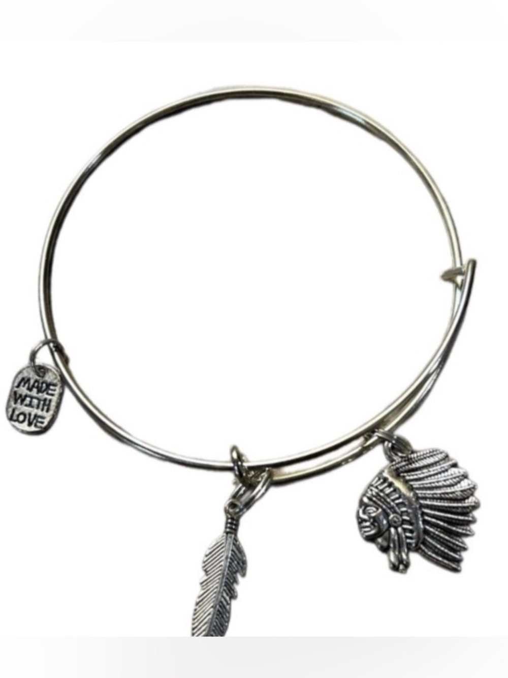 Charm Bracelet Silver Tone Native American Dangle Head Dress Feather
